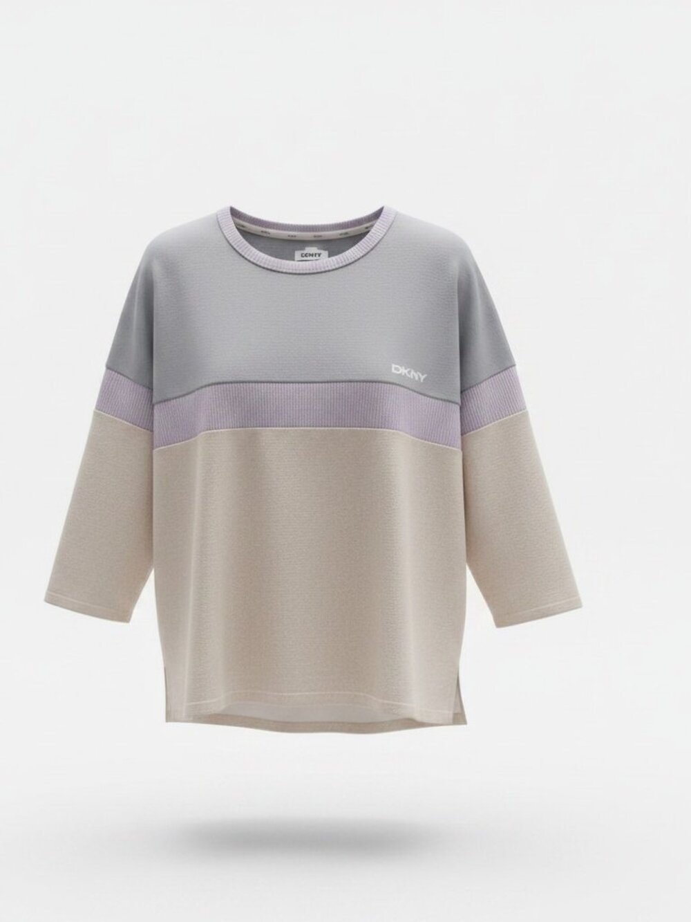 DKNY Sport Hooded Colorblock Pullover Sweatshirt - Grey Cream with Lilac / M